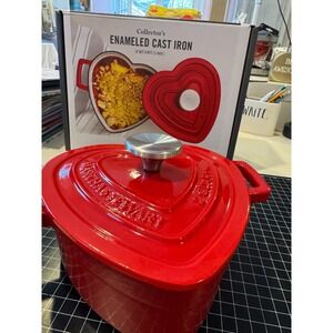 Martha Stewart Collector's Enameled Cast Iron Heart Dutch Oven 2 Qt Red with Lid